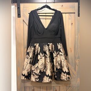 Xscape Black and Gold Long Sleeve formal Dress 16